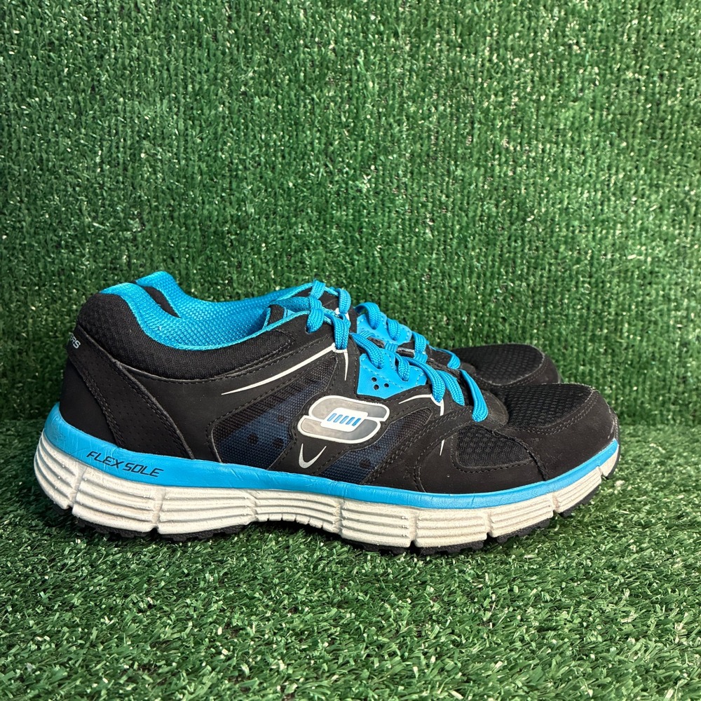 Skechers Flex Sole Memory Foam Athletic Walking Sneaker Black Blue Womens Sz 8.5
